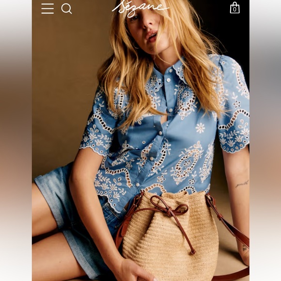Sezane Tops - 🌼Sezane ELVIRA BLOUSE in CREAM Blue CHAMBRAY Embroidered Button-Up Blouse